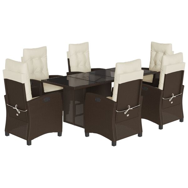 vidaXL Set comedor de jard&iacute;n 7 pzas con cojines rat&aacute;n sint&eacute;tico marr&oacute;n