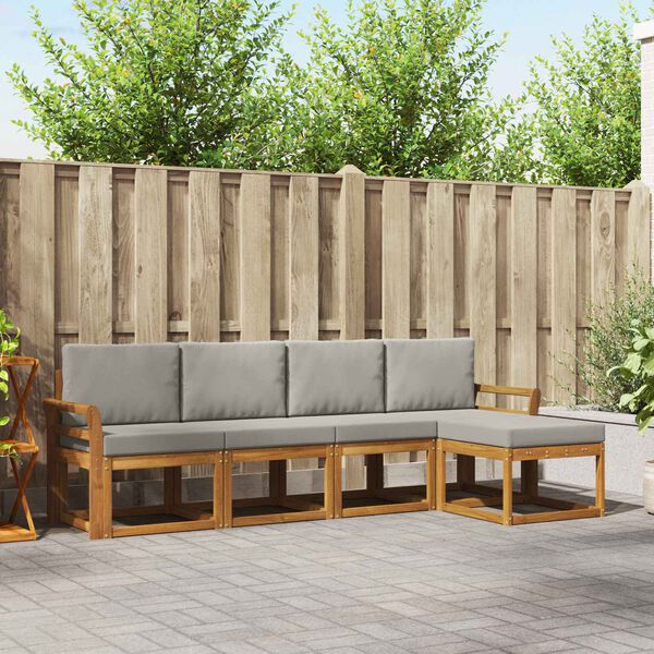 vidaXL Conjunto de sof&aacute;s de exterior 5 pcs Gris Natural y Claro