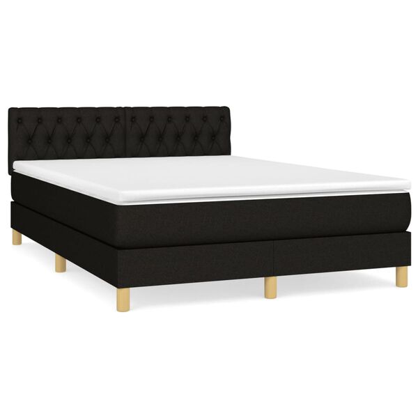 vidaXL Cama box spring con colch&oacute;n tela negro 140x190 cm