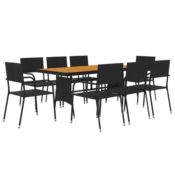 idaXL Juego de comedor de jardín 9 piezas ratán sintético negro