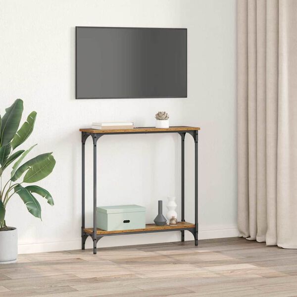 vidaXL Mesa Consola con estante Madera envejecida 75 x 22,5 x 75 cm