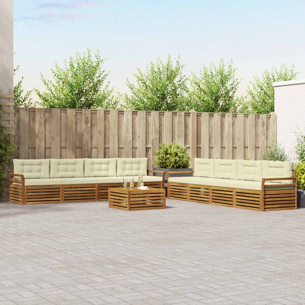 vidaXL Conjunto de sof&aacute;s de exterior con coj&iacute;n 9 pcs Natural y Crema