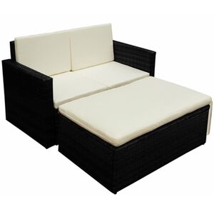 vidaXL Set muebles de jard&iacute;n 2 piezas y cojines rat&aacute;n sint&eacute;tico negro