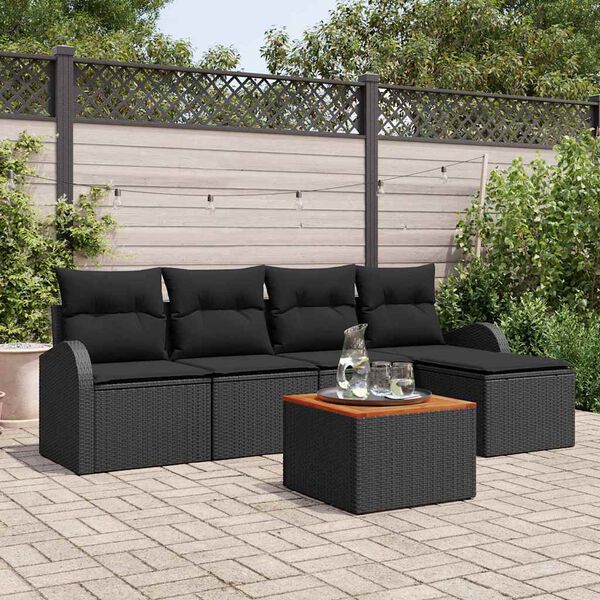 vidaXL Conjunto de sofás de jardín 6 pcs Negro ratán sintético