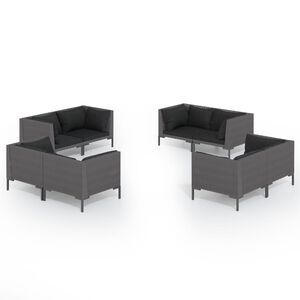 vidaXL Set sof&aacute;s de jard&iacute;n 8 pzas cojines rat&aacute;n sint&eacute;tico gris oscuro