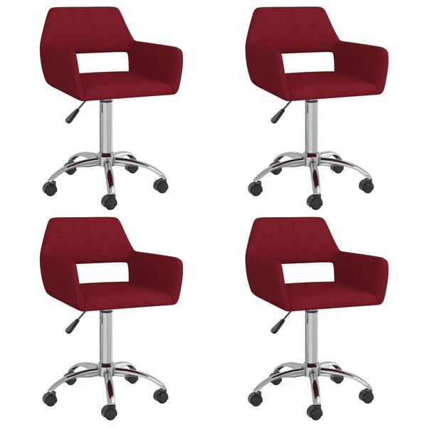 vidaXL Sillas de comedor giratorias 4 unidades tela rojo tinto
