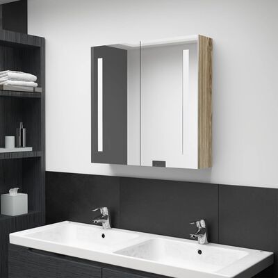 vidaXL Armario de cuarto de baño con espejo y LED roble 62x14x60 cm