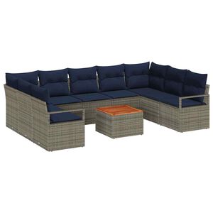 vidaXL Conjunto de sof&aacute;s de jard&iacute;n 10 pcs Gris rat&aacute;n sint&eacute;tico