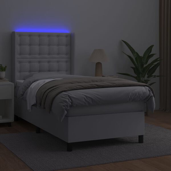 vidaXL Cama box spring y colchón LED cuero sintético blanco 80x200 cm