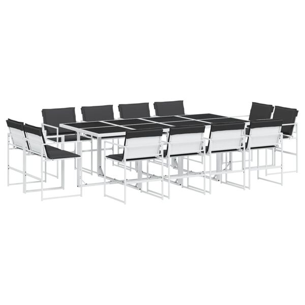 vidaXL Juego de comedor de jardín 13 pzas con cojines textilene blanco