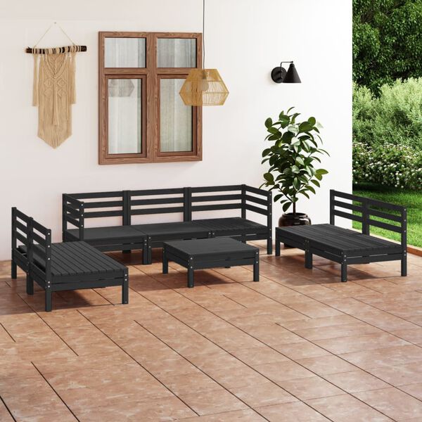vidaXL Juego de muebles de jard&iacute;n 8 pzas madera de pino maciza negro