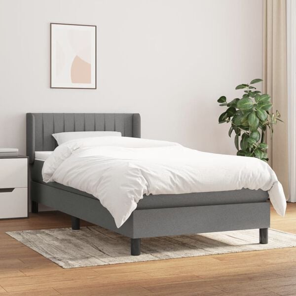 vidaXL Cama box spring con colch&oacute;n tela gris oscuro 90x200 cm