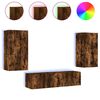 vidaXL Muebles TV pared con LED 4 pzas madera ingenier&iacute;a roble ahumado
