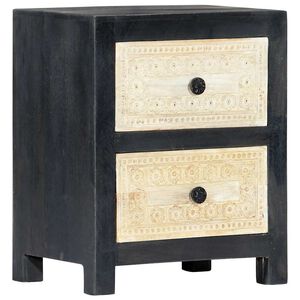 vidaXL Mesita de noche tallada madera maciza de mango gris 40x30x50 cm