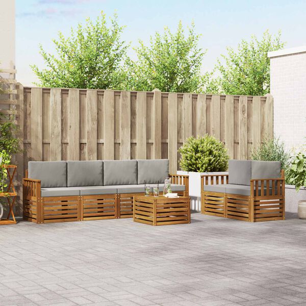 vidaXL Juegos de sof&aacute;s con coj&iacute;n 7 pcs Gris Natural y Claro