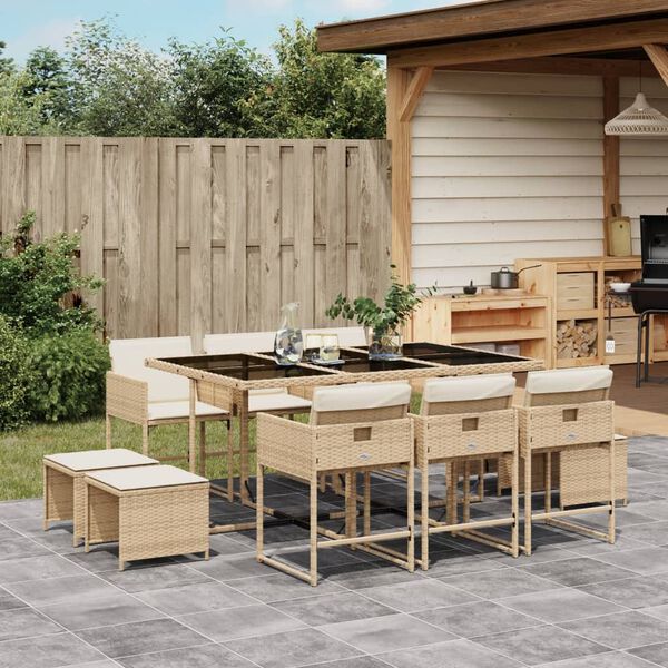 vidaXL Set comedor de jard&iacute;n 11 pzas con cojines rat&aacute;n sint&eacute;tico beige