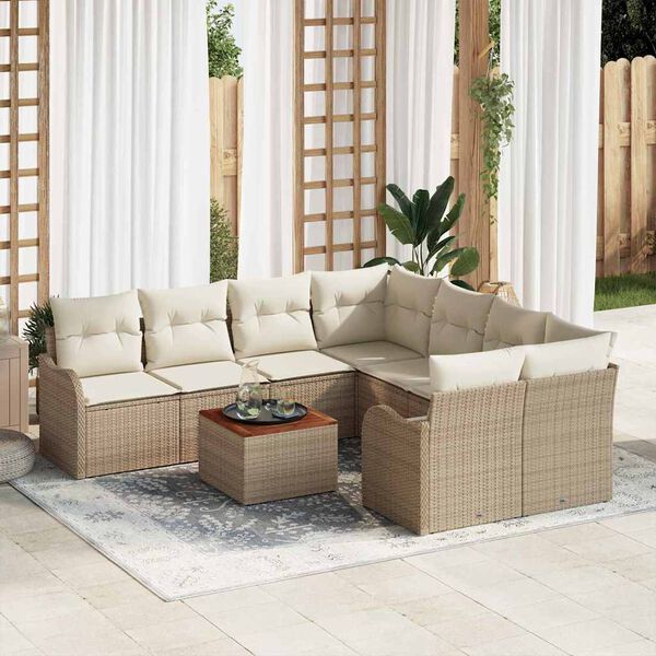 vidaXL Conjunto de sof&aacute;s de jard&iacute;n 9 pcs Beige y Crema rat&aacute;n sint&eacute;tico