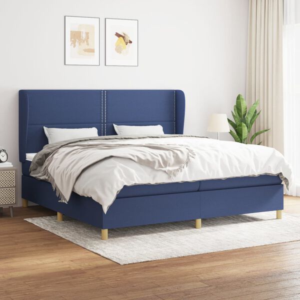 vidaXL Cama box spring con colch&oacute;n tela azul 200x200 cm