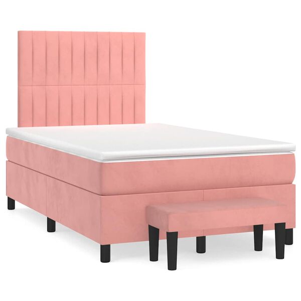 vidaXL Cama box spring con colch&oacute;n terciopelo rosa 120x190 cm