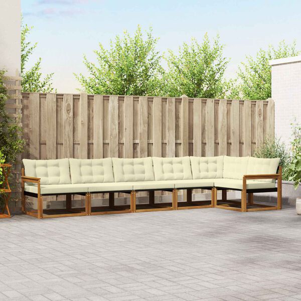 vidaXL Conjunto de sof&aacute;s de exterior con coj&iacute;n 6 pcs Natural y Crema