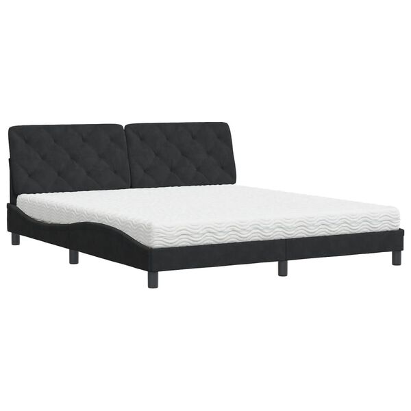vidaXL Cama con colch&oacute;n terciopelo negro 180x200 cm
