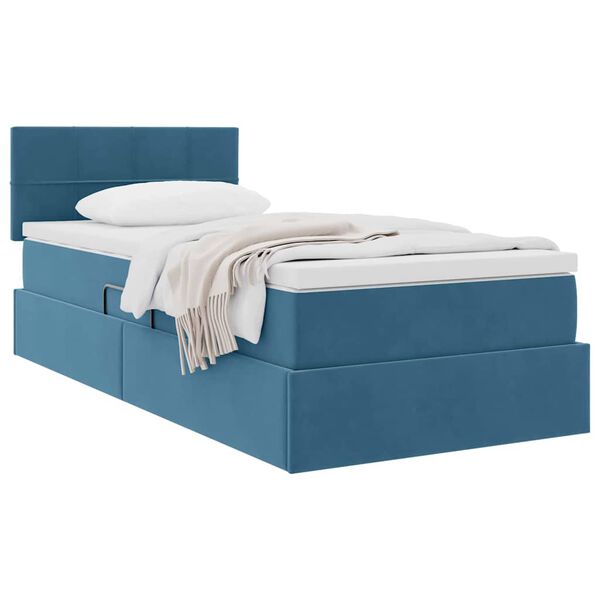 vidaXL Cama con almacenamiento Azul Oscuro 90 x 190 cm Terciopelo