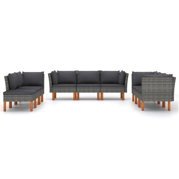 vidaXL Set de muebles de jard&iacute;n 9 pzas y cojines rat&aacute;n sint&eacute;tico gris