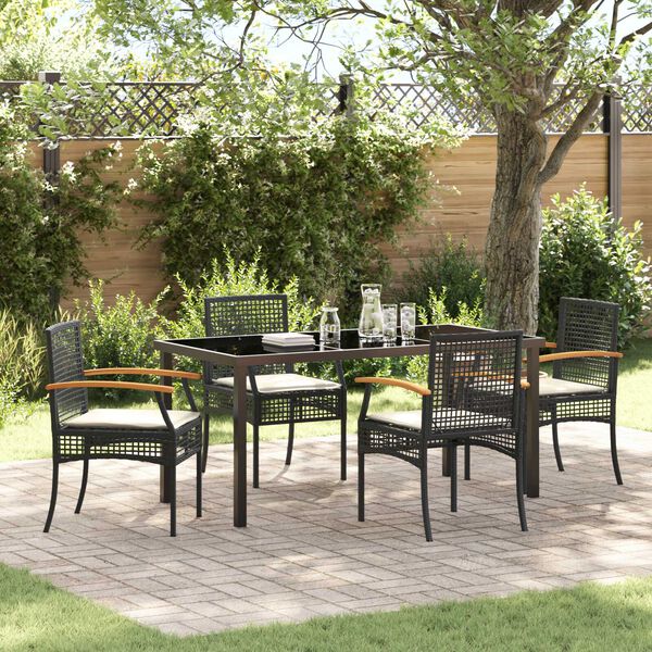 vidaXL Conjunto de Comedor de Jard&iacute;n 5 pcs Negro rat&aacute;n sint&eacute;tico