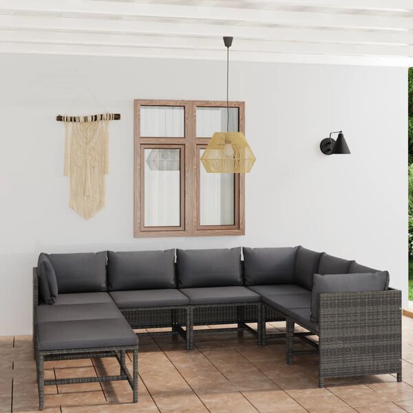 vidaXL Set de muebles de jardín 8 pzas y cojines ratán sintético gris