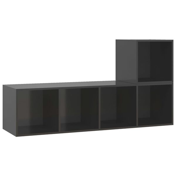 vidaXL Muebles de sal&oacute;n 2 piezas madera de ingenier&iacute;a gris brillo