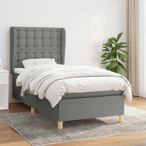 vidaXL Cama box spring con colch&oacute;n tela gris oscuro 90x190 cm