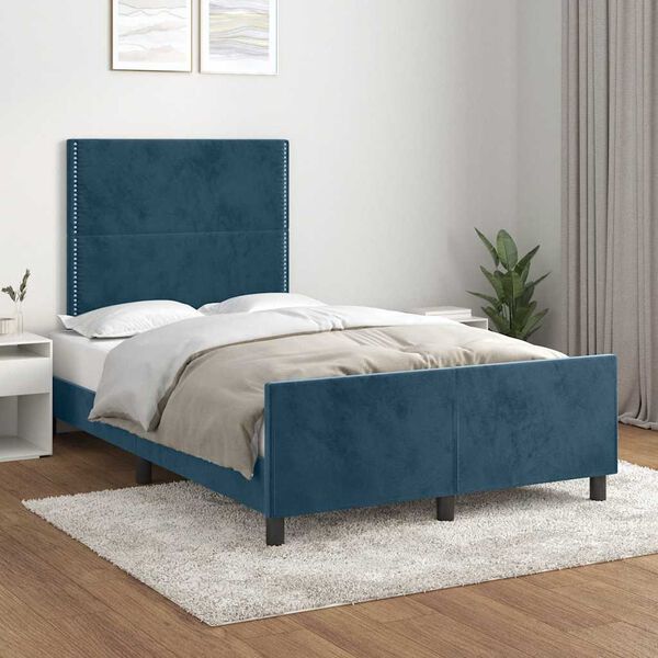 vidaXL Estructura de cama sin colch&oacute;n terciopelo azul oscuro 120x190cm