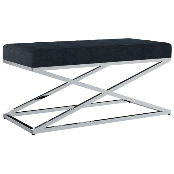 vidaXL Banco de acero inoxidable y terciopelo negro 97 cm