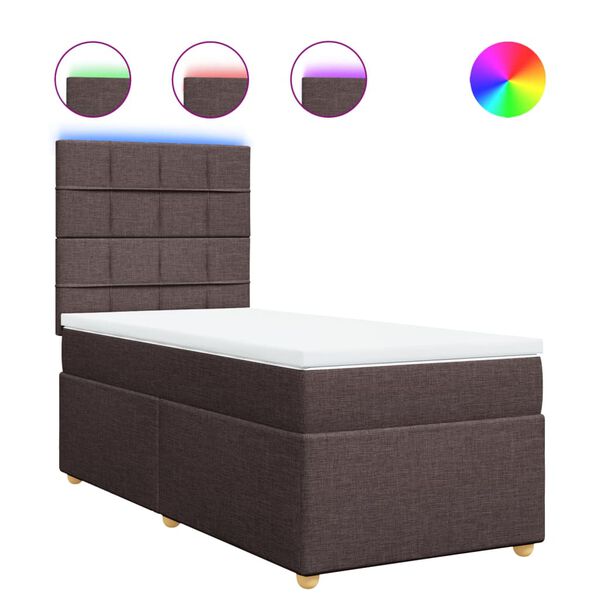 vidaXL Cama box spring con colch&oacute;n tela marr&oacute;n oscuro 90x190 cm