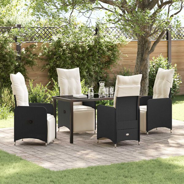 vidaXL Conjunto de Comedor de Jard&iacute;n con coj&iacute;n 5 pcs Negro Polirat&aacute;n