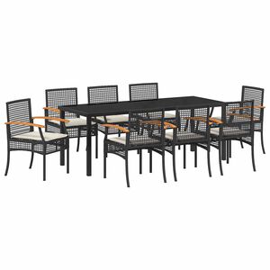 vidaXL Conjunto de Comedor de Jard&iacute;n 9 uds. Negro Rat&aacute;n