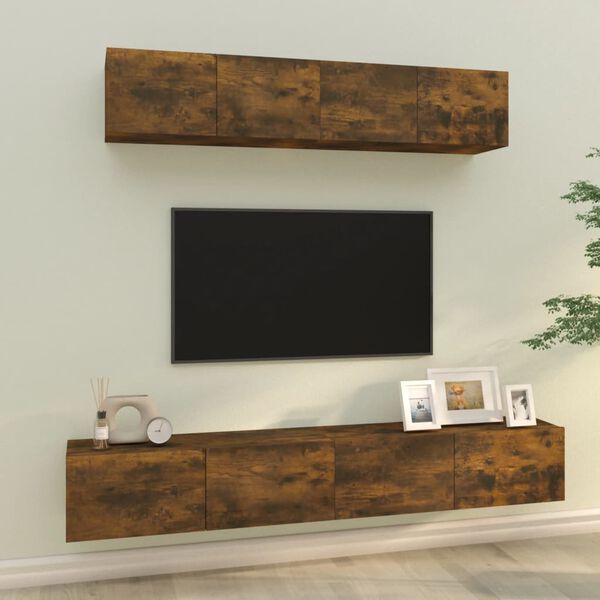 vidaXL Set de muebles de TV 4 pzas madera contrachapada roble ahumado