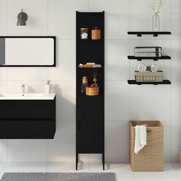 vidaXL Mueble de Cuarto de Ba&ntilde;o Roble negro 33 x 33 x 185,5 cm