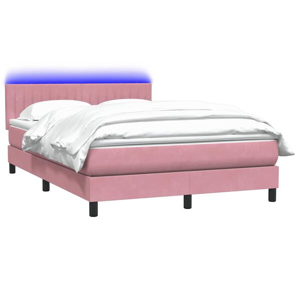 vidaXL Cama box spring con colch&oacute;n y LED terciopelo rosa 140x210 cm