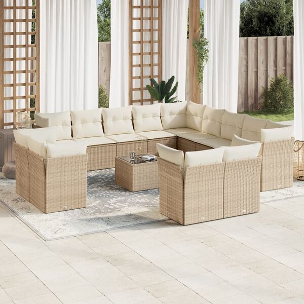 vidaXL Set sof&aacute;s de jard&iacute;n 14 pzas con cojines rat&aacute;n sint&eacute;tico beige