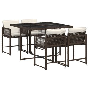 vidaXL Set comedor de jard&iacute;n 5 piezas y cojines rat&aacute;n sint&eacute;tico marr&oacute;n