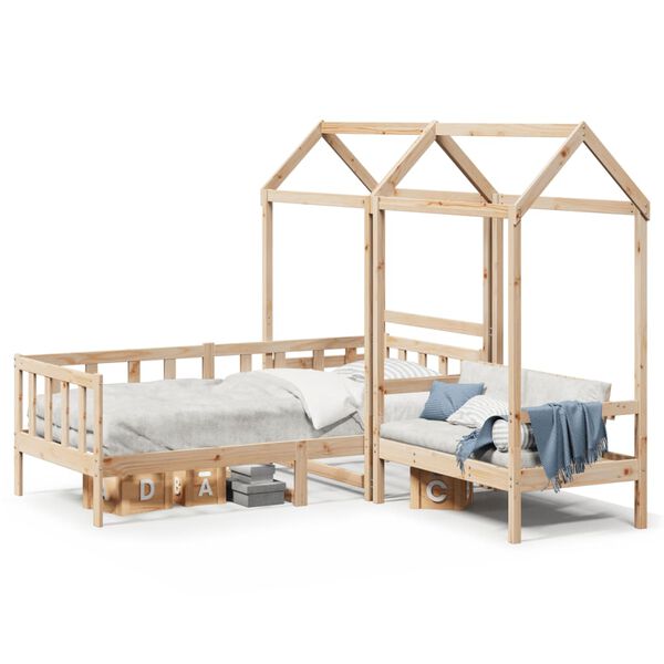 vidaXL Set de sof&aacute; cama con banco y techo madera maciza pino 80x200 cm