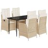 vidaXL Set comedor de jard&iacute;n 5 pzas con cojines rat&aacute;n sint&eacute;tico beige
