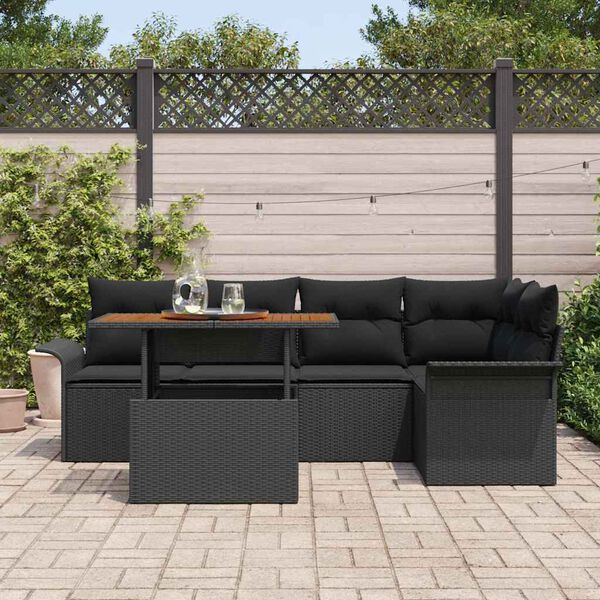 vidaXL Conjunto de sof&aacute; de jard&iacute;n con coj&iacute;n 6 pcs Negro