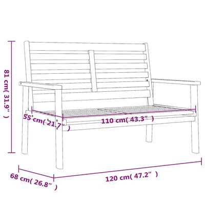vidaXL Banco sofá de jardín madera maciza de acacia 120 cm