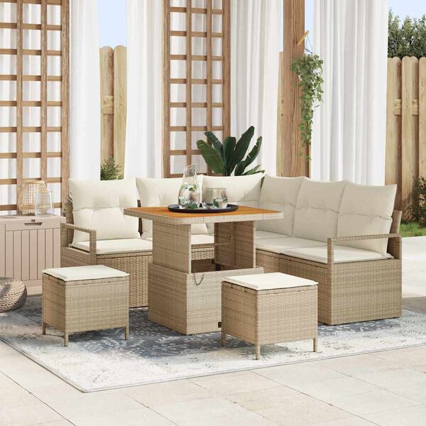 vidaXL Conjunto de sof&aacute; de jard&iacute;n con coj&iacute;n 8 pcs Beige y Crema