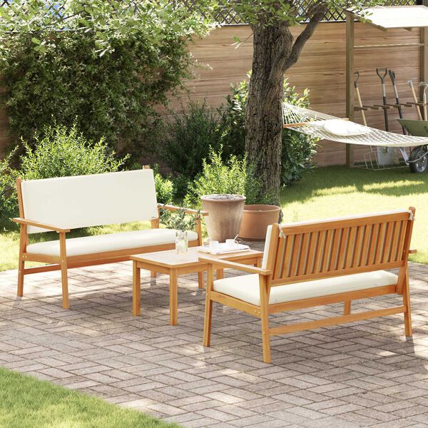vidaXL Conjunto de sofá de jardín 3 pcs Marrón Madera maciza de Acacia