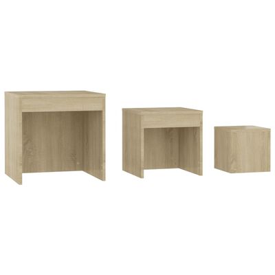 vidaXL Mesas apilables 3 piezas madera contrachapada roble Sonoma