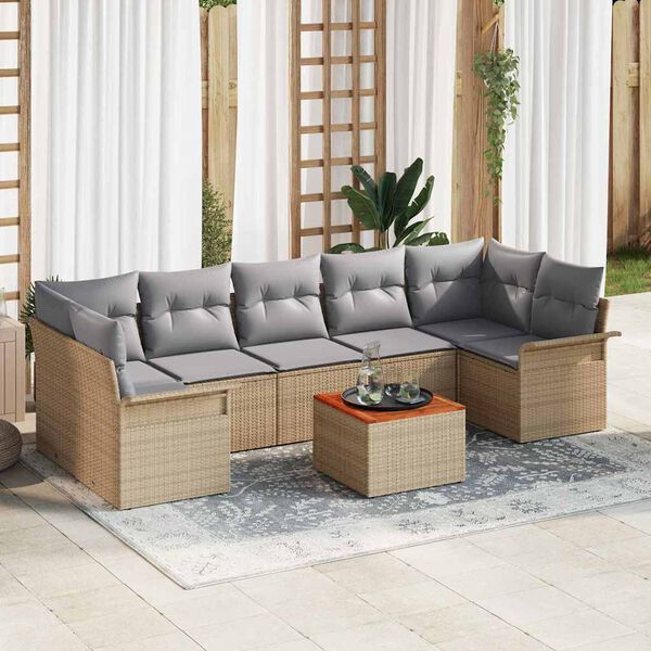 vidaXL Conjunto de sof&aacute;s de jard&iacute;n 8 pcs Beige rat&aacute;n sint&eacute;tico