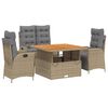 vidaXL Set comedor de jard&iacute;n 5 pzas con cojines rat&aacute;n sint&eacute;tico beige